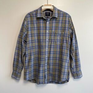 Charles Tyrwhitt Slim Fit Plaid Long Sleeve Button Up Shirt Men's L Cotton Linen